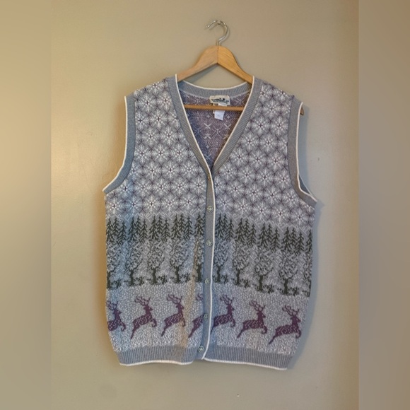Northern reflections sweater vest vintage winter trees deer - Picture 1 of 7